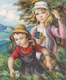 Bulgas, Continental 20th Century, Children in a Field, oil on canvas
