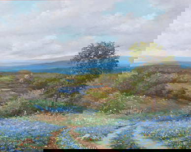 B. Adams, 20th Century, Texas Bluebonnets, oil on canvas: B. Adams20th CenturyTexas Bluebonnetsoil on canvassigned lower right, gilt-framed.24 x 30 inches (visible); 30 x 36 inches (framed)