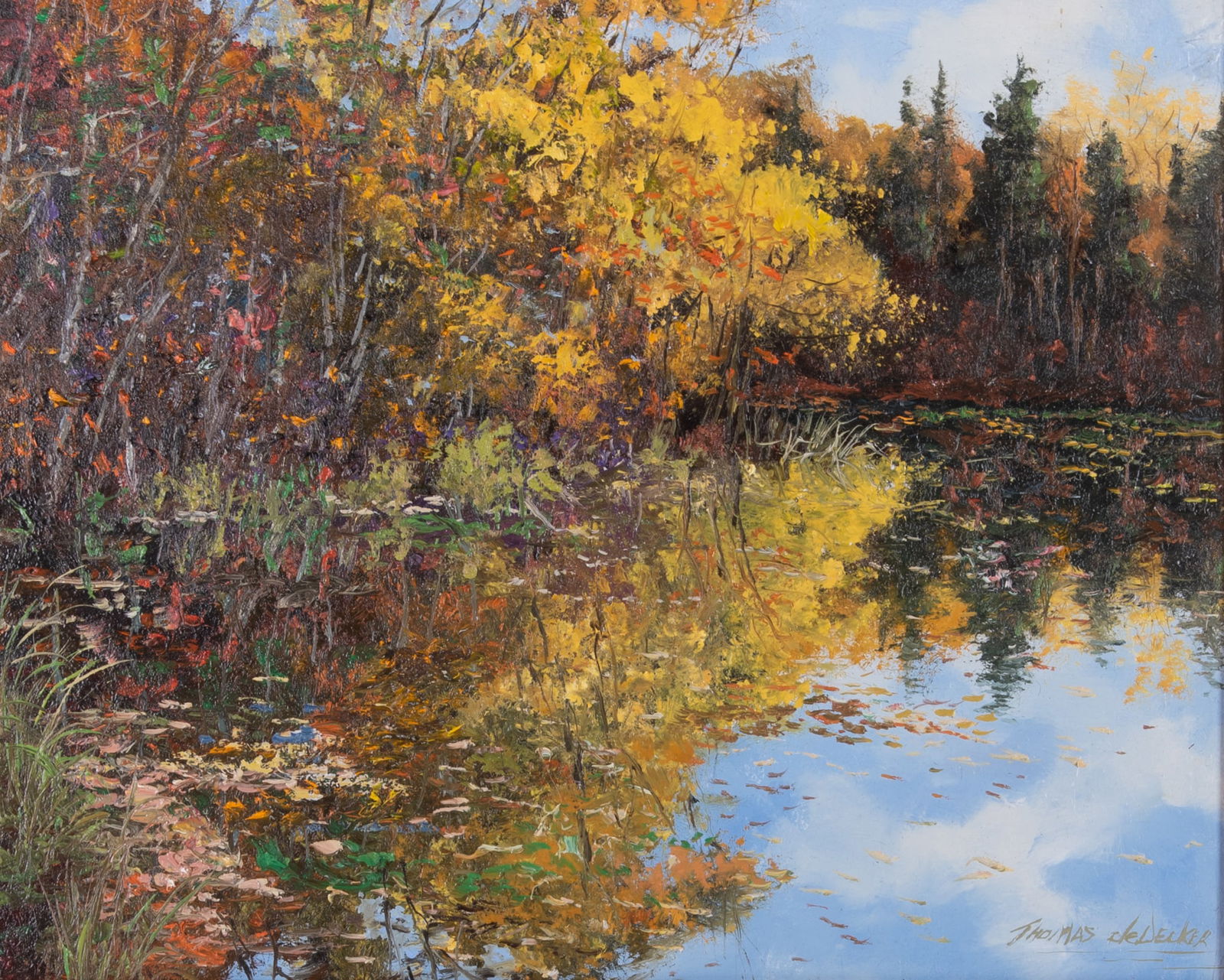 Thomas A. DeDecker, American (b. 1951), Fall Reflections, oil on masonite (1 of 5)