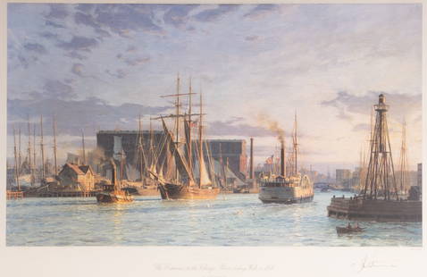 John Stobart, American, British (1929-2023), Chicago (1979), limited edition print ed 307/750: John StobartAmerican, British, (1929-2023)Chicago (1979)limited edition print ed 307/750full title: &quot;Chicago: The Entrance to the Chicago River, looking West, in 1876&quot;signed twice lower righ