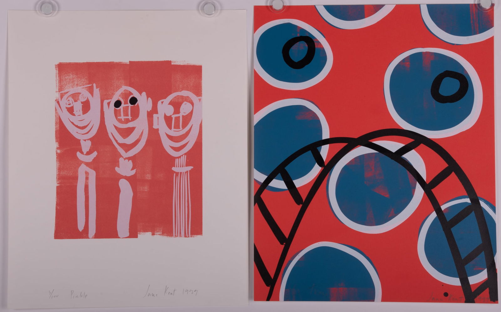 Jane Kent, American (b. 1962), Two Works: Thwee and Pinkle, 1999, silkscreen ed. 6/100 and 3/100: Jane KentAmerican, (b. 1962)Two Works: Thwee and Pinkle, 1999silkscreen ed. 6/100 and 3/100signed, dated, titled, and numbered in pencil lower margin, unframed.paper: 20 x 16 inches