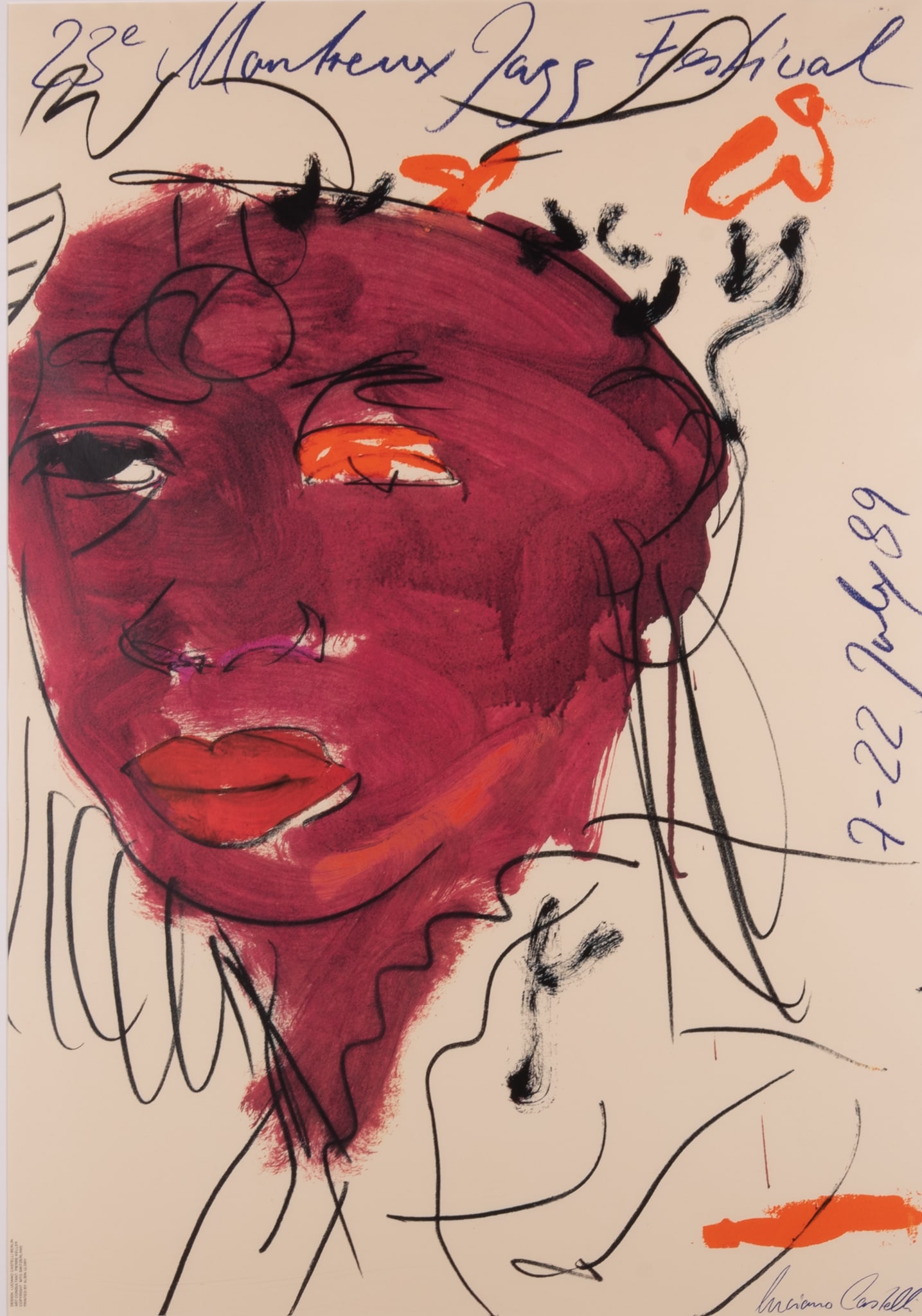 Luciano Castelli, 1951, Montreux Jazz Festival 1989, color lithographic poster: Luciano Castelli1951Montreux Jazz Festival 1989color lithographic posterframed39 x 27 inches (visible), 45 x 35 1/2 inches (framed)