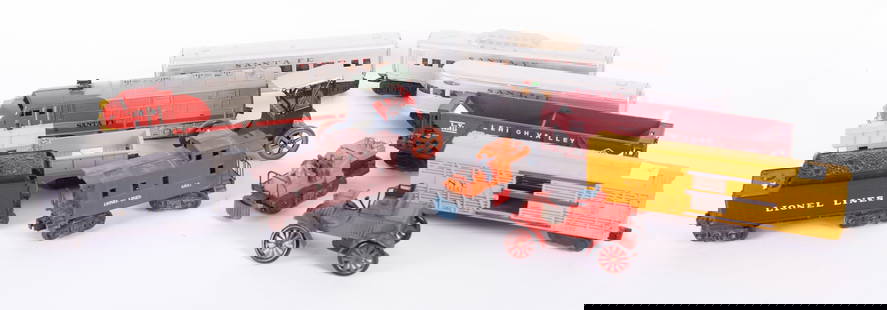 Collection Of Mid Century O Scale Lionel And American Flyer Train Accessories: Collection Of Mid Century O Scale Lionel And American Flyer Train AccessoriesIncluding two Santa Fe #1095 locomotives, American Flyer locomotive #3116, Lionel steam locomotive #1130, coal tender car,