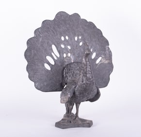 English Lead Standing Peacock Garden Statue