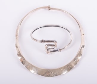 Sterling Hammered Collar by Ciani and Snake Bangle