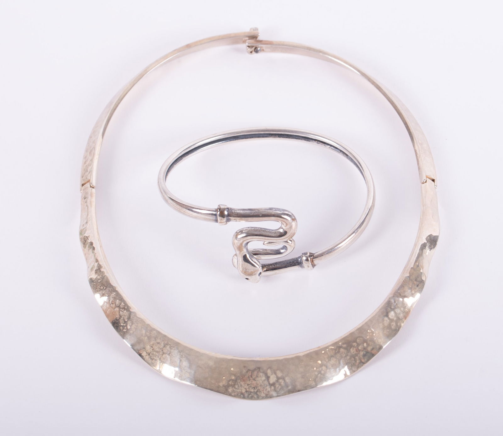 Sterling Hammered Collar by Ciani and Snake Bangle