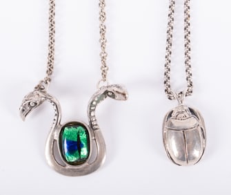 Sterling Scarab Necklace and a Cobra Necklace