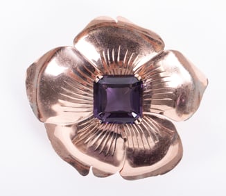 Mid-Century Modern Sterling Brooch with Stone