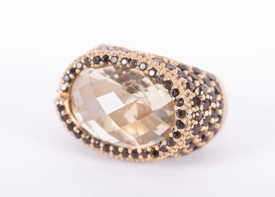 Large Citrine Ring set in Sterling with Gold Overlay