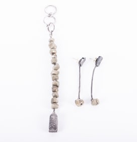 Roger Rimel Sterling and Pyrite Bracelet with Earrings