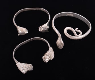 Three Sterling Silver Figural Cuffs