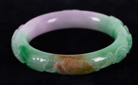 Exceptional Carved Jade Bangle