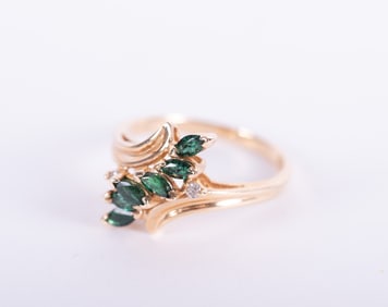 14K Yellow Gold Emerald and Diamond Ring