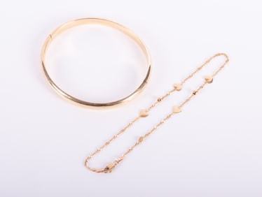 14K Yellow Gold Bangle Bracelet and Ankle Bracelet