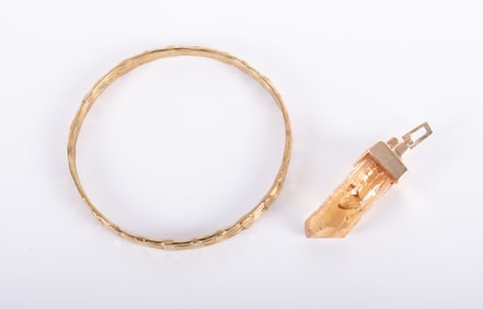 14K Yellow Gold Citrine Pendant and a Gold Tone Bangle