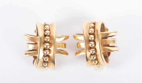 Designer Clip Earrings Gold Tone