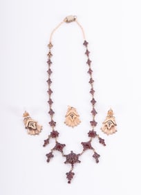 Victorian Garnet Necklace with an Earring and Pendant Set