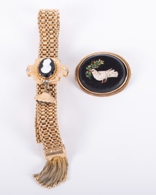 Victorian GF Slide Bracelet and Micro Mosaic Brooch