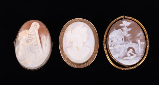 Three Antique Cameos set in Gold Filled Mountings