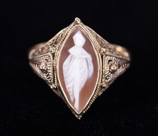 Unusual Cameo Ring set in 10K Yellow Gold