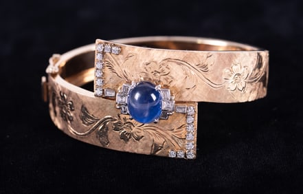 14K Yellow Gold Star Sapphire and Diamond Bracelet