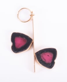18K Yellow Gold Pendant set with Heart Shaped Watermelon Tourmaline