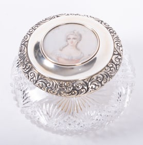 An American Cut Crystal and Sterling Silver Powder Box