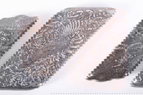 Two Antique Silver Cases, Match and Card Case: Two Antique Silver Cases, Match and Card CaseA sterling silver Vesta or match safe having a long-tailed griffon encircling the body of the case; paired with a silver soldered (not sterling) card case