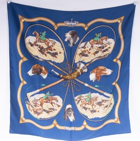 Hermes Vintage Silk Scarf Le Laisser Courre Signed J de Fougerolle