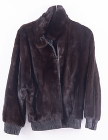 Ladies Reversible Mahogany Mink and Black Leather Bomber Jacket
