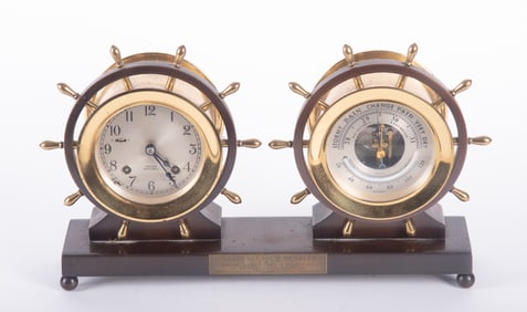 Chelsea Yacht Wheel Ships Bell Clock and Companion Barometer
