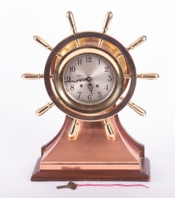Large Chelsea Yacht Wheel Ships Bell Clock, 6 Inch Dial