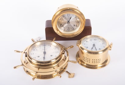 Three Brass Case Ships Bell Clocks