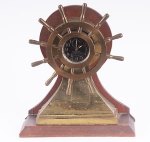 A Rim Wound Brass Yacht Wheel Clock