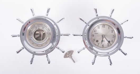 Chelsea Yacht Wheel Ships Bell Clock and Barometer