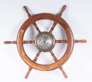 Chelsea Ships Bell Clock Mounted in Pilot Wheel