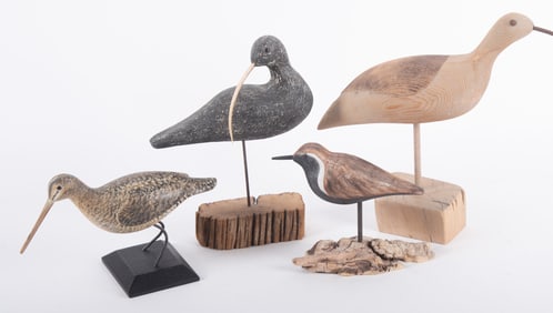 Four Hand Crafted Wooden Shore Bird Decoys