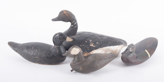 Four Antique Hand Carved and Hand Painted Duck Decoys