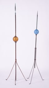 Two Antique Patinated Copper Lightning Rods