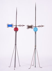 Two Antique Patinated Copper Lightning Rods