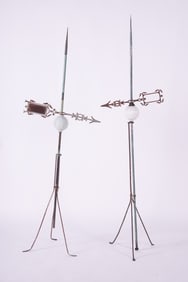Two Antique Patinated Copper Lightning Rods