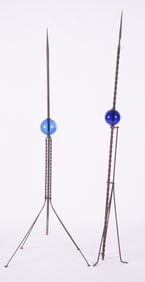 Two Antique Patinated Copper Lightning Rods