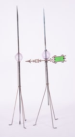 Two Antique Patinated Copper Lightning Rods