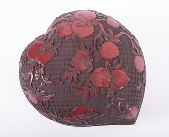 Carved Cinnabar Peach Shape Box