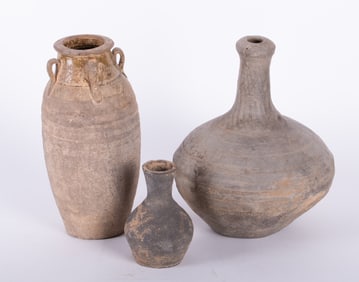 Three Antique Earthenware Vessels, likely Chinese