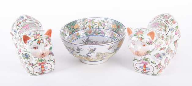 Three Chinese Porcelain Objects with Cats