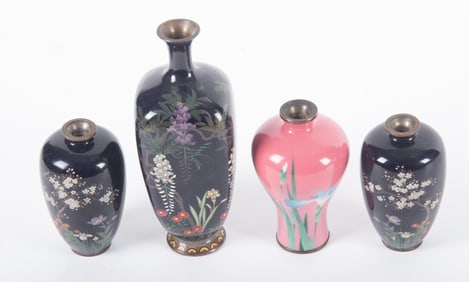 Four Miniature Japanese Cloisonne Vases