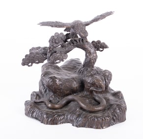 Japanese Bronze Figure Group of an Eagle and Snake