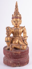 A Carved and Gilt Wood Thai Temple Guardian