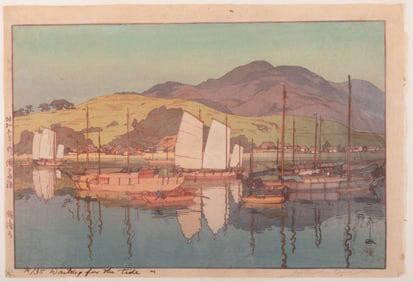 Hiroshi Yoshida, Japan (1876-1950), Waiting for the Tide (Shio-machi), 1930, color woodcut